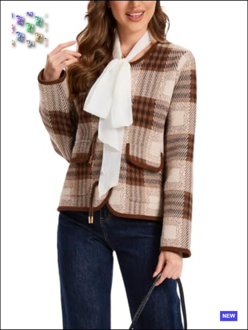 Plaid Button Down Cardigan Sweater Long Sleeve Chunky Knit Vintage Outerwear - Picture 5 of 7